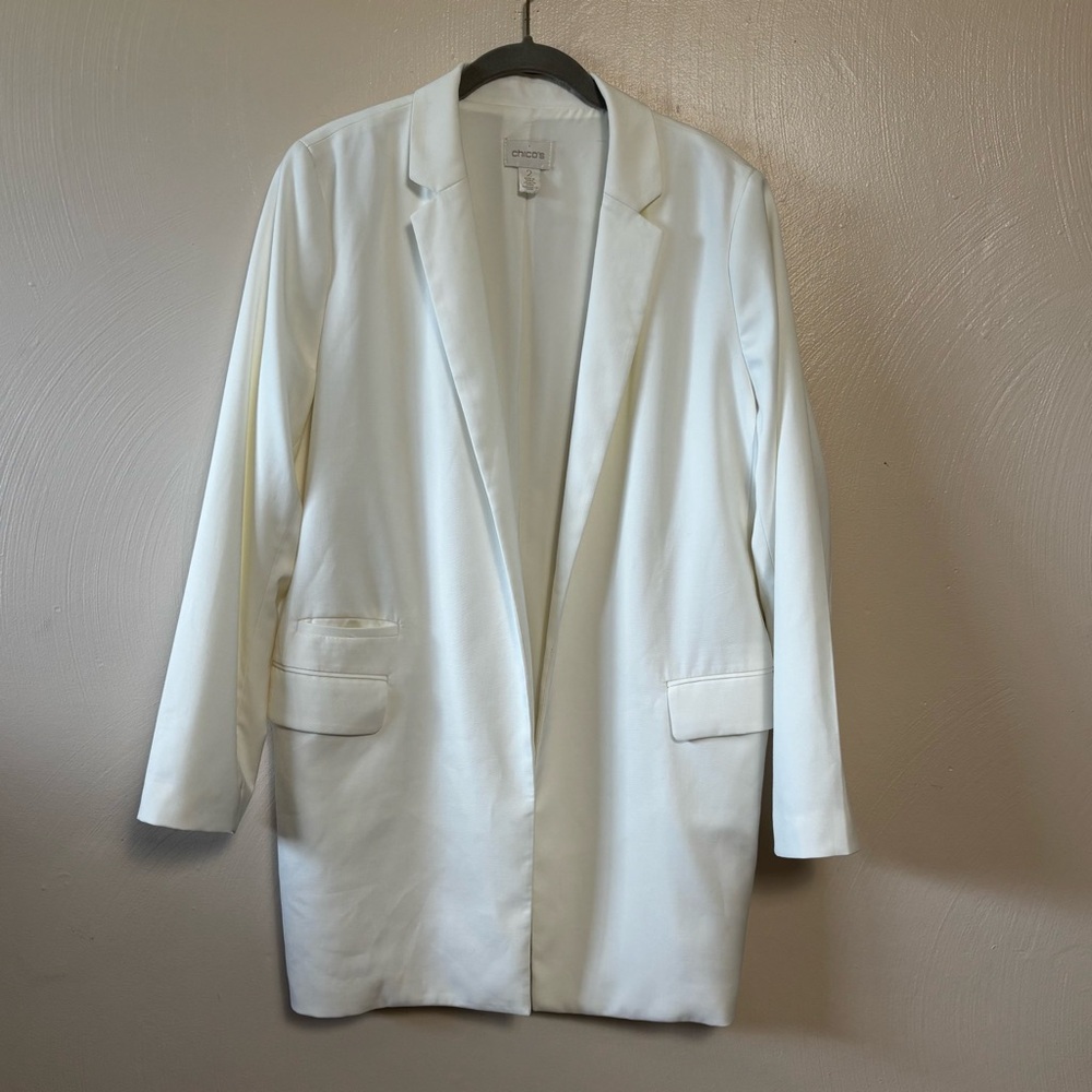 Chico's Women’s‎ Blazer No Closure Lined Polyester Blend Pockets White Size 2